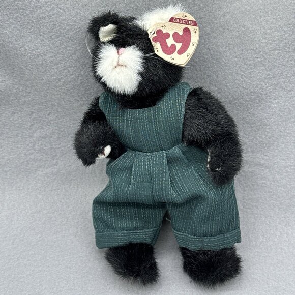 Purcy Black Country Cat Attic Treasures Green Jumper Outfit TY 1993 Posable 9" - Picture 2 of 9